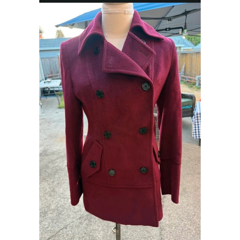 Pacific Burgundy Double Breasted Pea Coat Wine Red Tailored Jacket Size XS